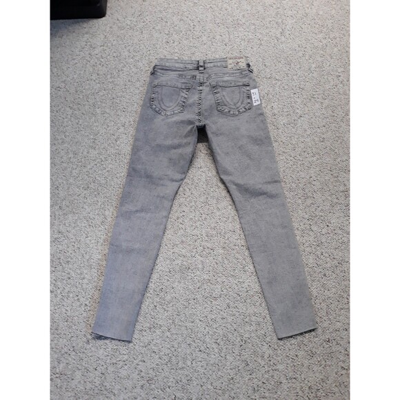 31 True Religion Jennie Curvy Mid-Rise Super Skinny Distressed Raw Edge Hem Grey - Picture 10 of 12
